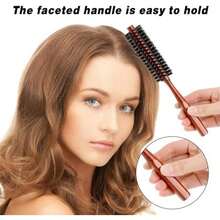 Small Round Hair Brush For Thin Or Short Hair, Natural Boar Bristle Hair Brush With Wooden Handle Mini Volumizing Roller Hairbrush For Women & Men Fine Hair Drying, Styling, Curling,Restore Hair Shine - 棕色的 - 查看 5