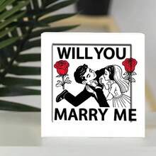 WILL YOU MARRY ME Romantic Marriage Proposal Decorative Wooden Box - White Exterior With Bold Text, Stylized Couple Illustration & Red Roses, Perfect Valentine's Day Anniversary Proposal Keepsake Gift - White - View 3