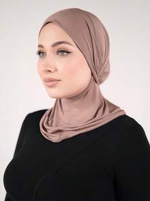 1pc Women's Solid Color Balaclava Headband With Drawstring, Versatile Headwear With 3 Wearing Methods, Breathable Elastic Wide-Brim Sweat-Absorbent Non-Slip Multifunctional Sports Headband/Cap, Suitable For Daily Life, Yoga, Fitness And Fashion - Khaki - View 3