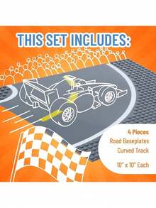 EstiloTendenciaStrictly Briks - Compatible Con Bloques De ConstruccióN  Placas De Carretera De 25.4 X 25.4 Cm, Paquete De 4 Placas Base De Ladrillo Para City Road, Street, Race Track, TamañO CláSico (2 RectosCalidad PremiumVersióN Mejorada - 4 caminos curvos - Ver 3