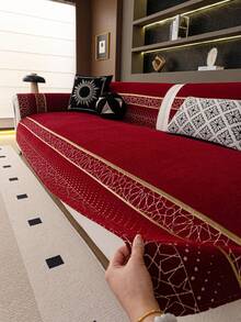 1件欧式高精度提花雪尼尔沙发垫/套，奢华欧式风格，高端品质，装饰沙发，保护沙发，宠物友好，时尚家居装饰，四季皆宜，适用于1-4人沙发，卧室、客厅、书房、办公室、汽车、户外、俱乐部、派对等场所。 - 酒紅色 - 查看 5