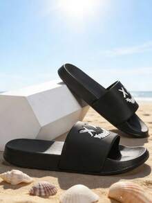 Casual Slippers, Beach Sandals, Indoor Slippers, Outdoor Sports Slippers, Slides, Smile Pattern, Good Mood Everyday - Black - View 3