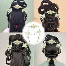 5 Pcs Flower Tassels Hairpin Chinese Hair Pins Flower Pins For Hair Chinese Hanfu Hairpin Rhinestone Pearl Clips Headpiece Retro Hanfu Wedding Brides Updo Long Hair Accessories Cat's Eye Beads - 貓眼珠 - 查看 7