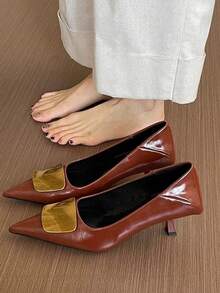 法式尖头高跟鞋，2025春季新款，小众设计，优雅女士风格，细跟基础款办公鞋 - 棕色 - 查看 1