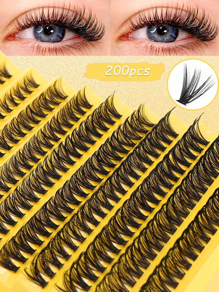 200 Clusters Of Soft False Eyelashes - Fur-Like Eyelashes, With Mixed Lengths Ranging From 8-16 Mm, 40D DIY False Eyelash Clusters, Suitable For Individual False Eyelash Clusters For At-Home Eyelash Extensions. Eyelash Clusters, Eyelash Bundles, False Eyelashes. - D - View 1