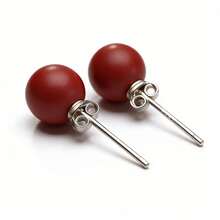 一对简约纯银朱砂耳环，天然祖母绿饰品，小巧优雅，适合日常佩戴，925纯银低过敏性，送给女友/闺蜜的生日礼物，法式迷你耳环，适合夏季通勤、约会、度假。 - 紅色 - 查看 6