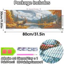 Yomiie Large 5D Diamond Art Kits For Adults, Elk Diamond Painting Art Animals DIY Full Round Drill Kits, Embroidery Rhinestone Diamond Crystal Craft Canvas Home Wall Decor 31.5x11.81 Inch - 麋鹿 - 查看 3