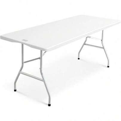 6ft Folding Table With White Top, 180x70x74cm – Sturdy Metal Frame, Waterproof, Portable & Easy Assembly – Ideal For Parties, BBQs, Camping (White.)