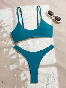 Women's Solid Color Sexy Casual Moderate Elasticity Bikini Set Vacation Beach Summer - Dark Green - View 3