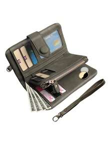 MIYIN Women's Bifold Leather RFID Wallet With Wrist Strap Card Slots ID Window And Zipper Coin Pouch For Women Money Wallet Mini Wallet Purse Wallet Small Wallet Wristlet Wallet Travel Essential Badge Holder Lanyard Id Card Holder Id Holder - Army Green - View 3