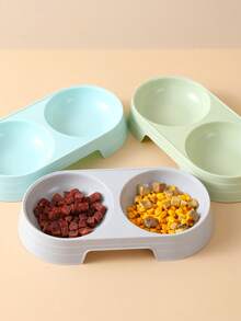 1pc Pet Bowl With Food & Water Compartments, Dual Cat Bowls For Food And Water, Pet Feeding & Drinking Bowls - 100ml - View 2