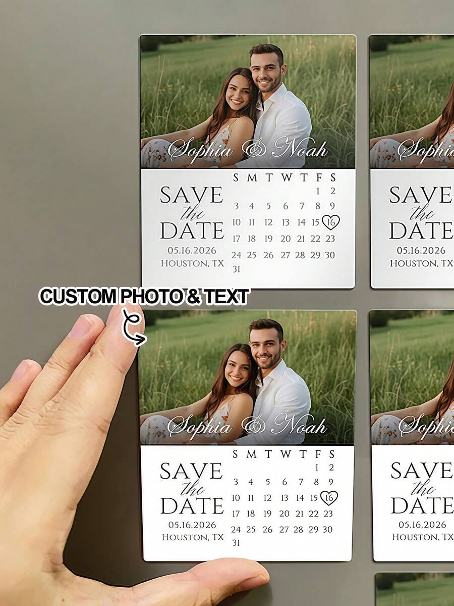 Customized Wedding Invitation Fridge Magnet (With Photo And Date) / Wedding Date Announcement Fridge Magnet / Wedding Photo Announcement Fridge Magnet / Party Invitation Photo Fridge Magnet - Multicolor 04 - View 1