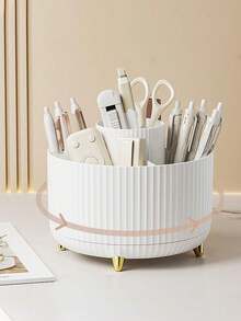 1/2pcs Rotating Pen Holder - Stationery Storage Box - 5 Compartments - Pencils And Pens - School Supplies - Desktop Organizer - Large Capacity Desk Pen Box - Cosmetic Organizer - Multicolor - View 2