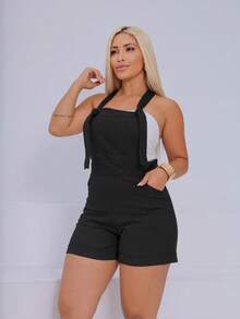 Women's MARIA Jumpsuit In Premium Linen Fabric With Pockets And Side Zipper - 黑色 - 查看 3