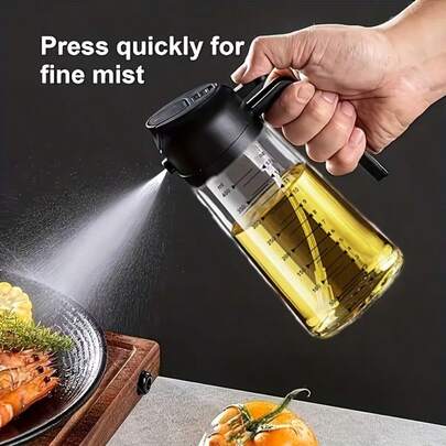 1pcThis Product Is Not Suitable For Dishwasher Cleaning, Not Suitable For Boiling Water, Plastic Kitchen Oil Bottle, Two-In-One Plastic Oil Sprayer And Dispenser, Suitable For Salad And Kitchen Small Tools Edible Oil Sprayer.