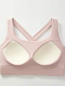 Sujetador deportivo sin cables con espalda cruzada y tirantes, con almohadillas extraíbles, cómodo camiseta interior delgada para correr, yoga y uso al aire libre - Rosa - Ver 5