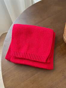 1pc Korean Style Knitted Scarf, Reversible Faux Cashmere Thick Warm Shawl Scarf Unisex - Multicolor C - View 15