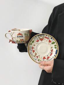 一套可爱的马戏团陶瓷杯碟，优雅的下午茶餐具，茶杯，冷饮杯，适合居家、办公等场合，完美礼物，收藏装饰品 - 彩色 - 查看 10