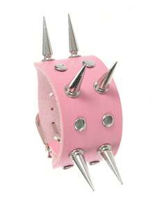 1件朋克粉色骷髅铆钉创意手链，女士日常、节日、派对佩戴，情人节完美礼物，魅力配饰