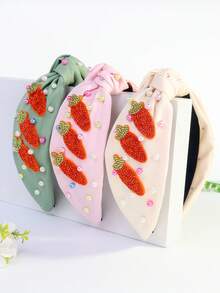 1pc Women's Easter Rhinestone Pearl Carrot Party Cute Polyester Knotted Headband - Many - View 9