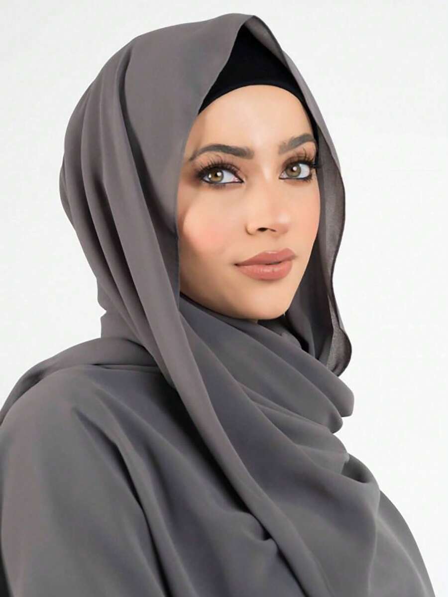 1pc Women Casual Chiffon Headscarf, Hijab - Dark Grey - View 1