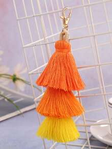 1pc Bohemian Style Colorful Pom Pom Tassel Keychain, Cute Backpack Keychain, 3-Color Agate Tassel Pendant, Wallet Tassel Keychain, New Year Decoration, Ombre Keychain, Backpack Decor, 2026 New Arrival