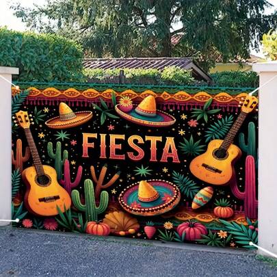 1条墨西哥嘉年华主题涤纶横幅，色彩鲜艳的墨西哥狂欢节装饰，室内/室外庆典背景，无需用电，适用于婚礼、生日装饰