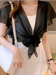 1pc Chiffon Shawl Cardigan For Women, Versatile Lightweight Short Jacket For Summer, Suitable As Outerwear For Camisole Dress - Multicolor - View 2