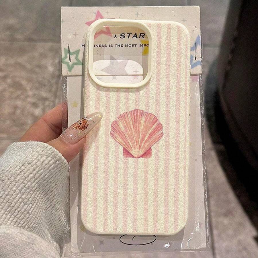 1 pièce Étui de téléphone en matériau TPU avec motif de coquille rayée rose frais, compatible avec iPhone 17 Pro Max/17/16 Pro Max/15/13/12/11, S20 FE/A15/S24/A55, compatible avec Redmi Note 11/Note 12/Note 13 Pro, protection antichute complète, étui de téléphone protecteur souple, version internationale, pas la version domestique - Blanc - Voir 1