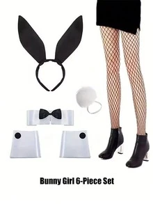 1/5/6 Set Of Women's Easter Bunny Role-Playing Costume Accessories - Rabbit Ear Headbands, Bow Ties, Cuffs, Rabbit Tails, Fishing Net Socks - Women's Style - Suitable For Halloween, Role-Playing Conventions, Theme Parties And Costume Events - Multicolor - View 12