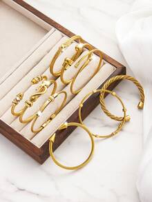 1 chiếc vòng tay nữ bằng thép không gỉ mạ vàng 18K, phối màu vàng và bạc - Thiết kế xoắn ốc có thể xếp chồng lên nhau, phù hợp cho cả ngày thường và những dịp đặc biệt, là lựa chọn quà tặng hoàn hảo cho nam, nữ và gia đình/bạn bè. - vòng tay dây thừng - Xem 7
