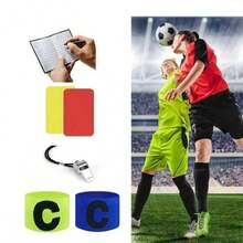 5pcs/Set Soccer Referee Kit, Metal Whistle, Red/Yellow Cards, Captain Armband - Multicolor - View 6