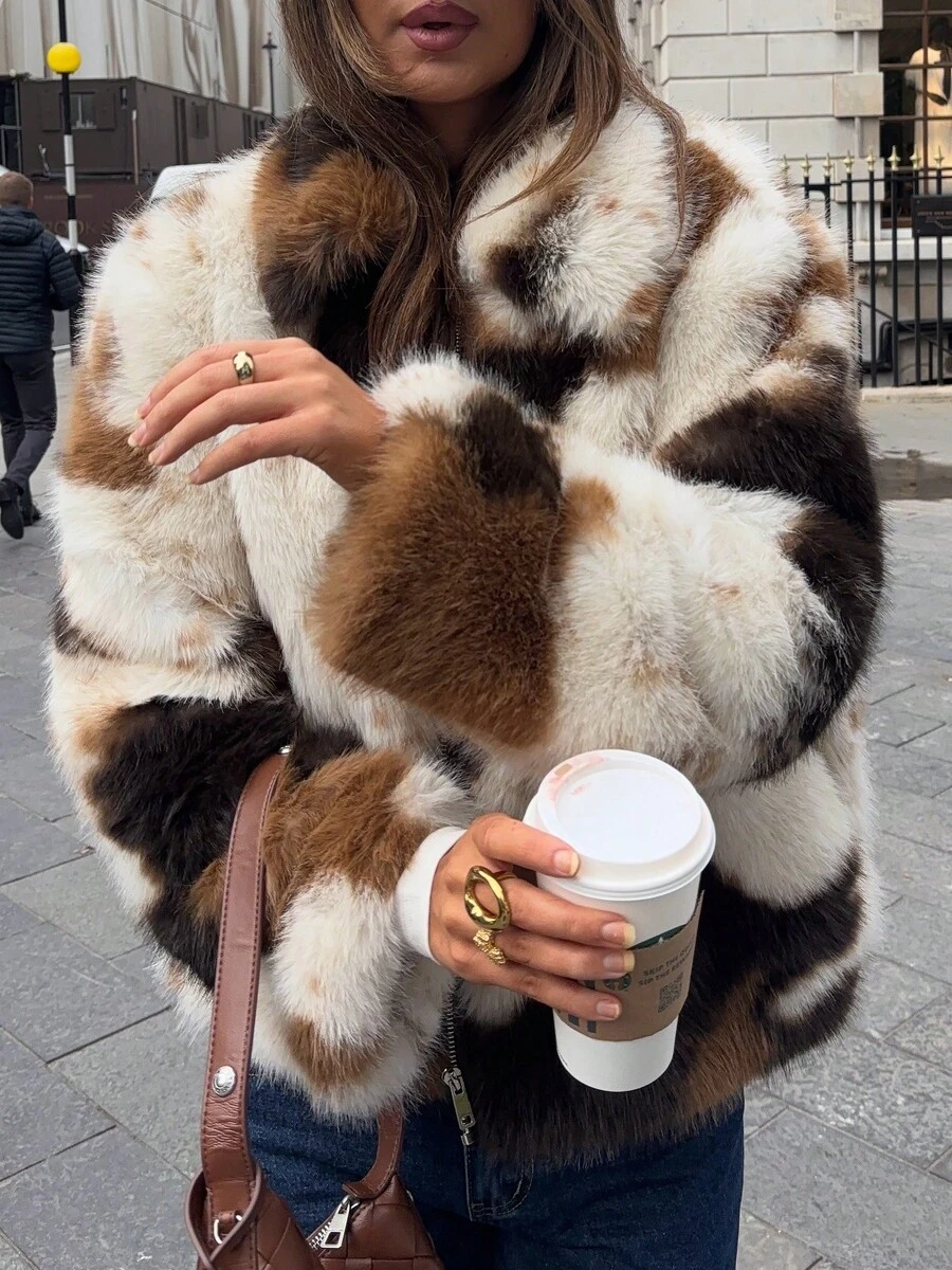 Camellia 新款秋冬仿皮草动物纹拉链外套 - 動物紋 - 查看 1