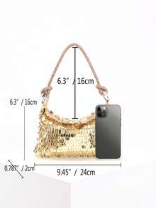 Ladies,Women Evening Bags, Shoulder Bag, Hobo Bag, Fashionable, Luxury, Diamonds, Blingbling , Silver, Sequins, Beads, Armpit Bag, Sequined Tassel Bag, High-End, Fashionable,For Cocktail Party, Party, Prom, Club, Date, Birthday, Evening, Date Nigh, Banquet - Gold - View 3