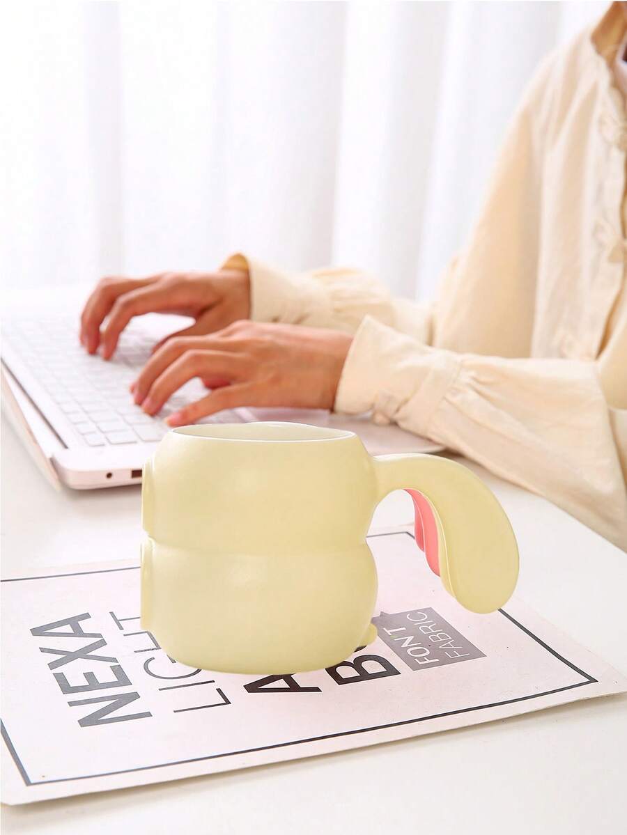 1pc Ceramic Latte Coffee Cup, High-Quality Cute Couple Water Mug, Rabbit Ear Design, Milk Malt Breakfast Cup, Creative 320ml Office Mug, Rustic Ceramic Cup - Multicolor - View 1