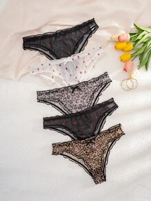 5条装 女士印花荷叶边舒适比基尼内裤 - 彩色 - 查看 4