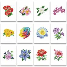 PeakLuv 12 Pcs Mini Diamond Art Kits Flowers, Plant Small Diamond Painting Kits For Adults Beginners, DIY Square Drill Flowers Small Gem Art 1-Hour Painting For Home Desktop Decor, 6X7in - 花朵2 - 查看 1
