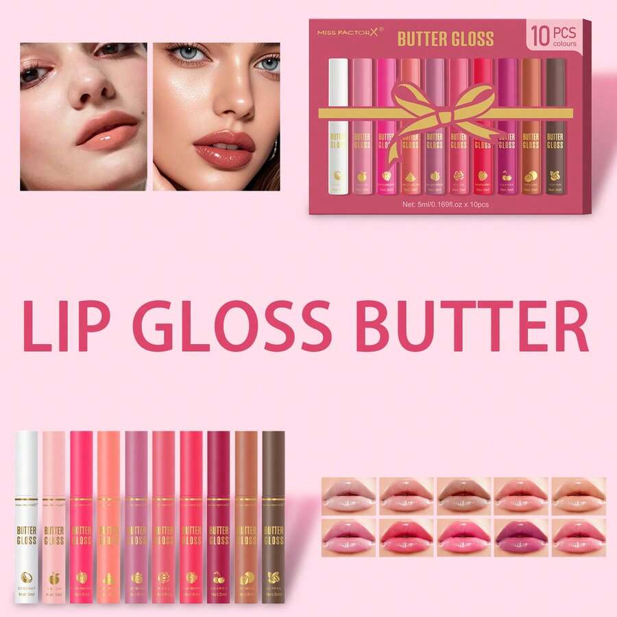10支装奶油唇彩套装 - 保湿、持久、防水、不卡纹、不干燥、不油腻、柔滑、亮泽、透明、闪亮 - 适合所有肤质，日常使用，感恩节礼盒