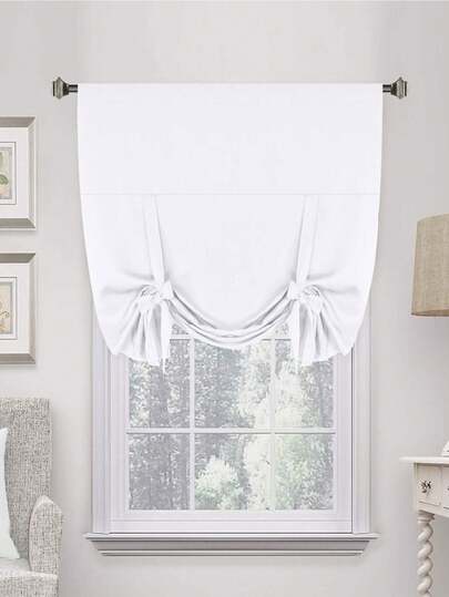 1pc Premium New White Faux Silk High Blackout Roman Shade Curtain, Suitable For Kitchen, Cafe, Balcony, Living Room, Bedroom Decor