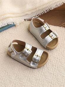 1 Pair Baby Girls Leopard Print Hook And Loop Sandals, Fashion Summer Toddler Shoes - Silver - View 4