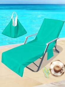 1pc Green Printed Beach Chair Cover, Summer Exclusive Series, Super Fiber Quick-Dry Towel Pool Lounge Chair Cover, Beach Towel Chair Cover, Lounge Chair Towel, Beach Towel With Pocket, Holiday Accessory, Travel Essential - Multicolor - View 4