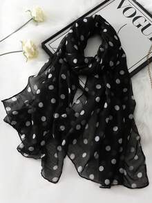 1pc New Polka Dot Long Scarf With Shawl, Women's Muslim Multi-Functional Headscarf, Black And White Long Scarf, Daily Festival Gift