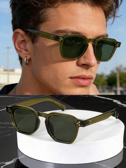 1 par de gafas decorativas de moda elegantes para hombres y mujeres, con un diseño geométrico retro, de alta calidad, de estilo simple y de moda. Adecuadas para conducir, viajar, ocio, uso diario, fiestas y golf.