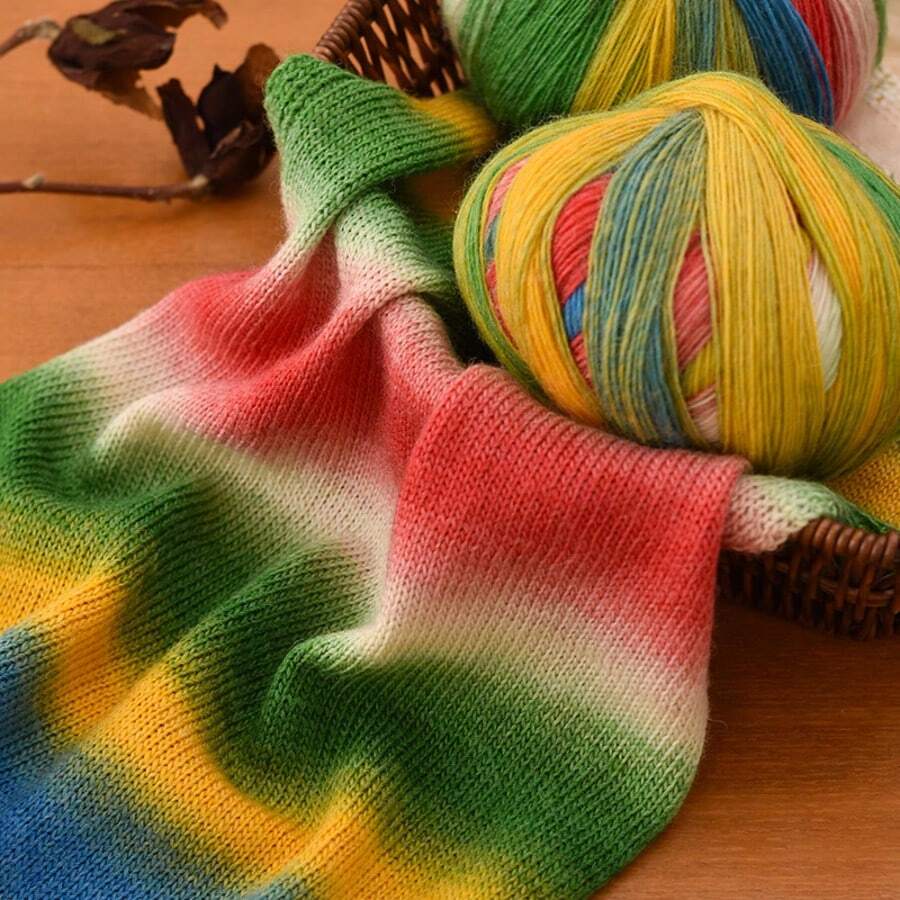 2pcs Rainbow Gradient Wool Yarn Balls, 200g - Perfect For DIY Knitting And Crochet Projects, Ideal For Shawls, Sweaters, Blankets, Hats And Scarves