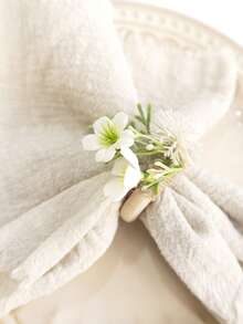 3 piezas Anillos de servilleta de madera con flores artificiales, decoración de mesa de comedor para boda, fiesta, baile de graduación, cena - Multicolor - Ver 5