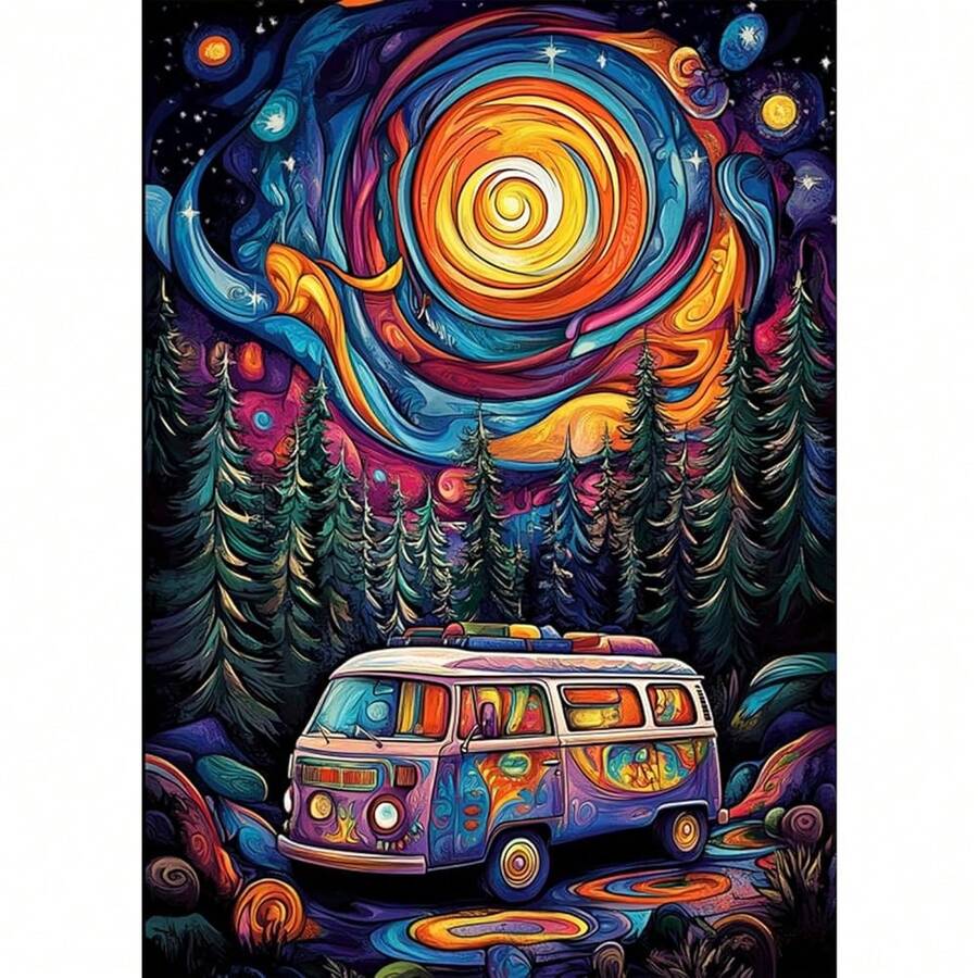 Diamond Painting Kits Hippie Van For Adults, DIY 5D Starry Sky Diamond Painting, Full Drill Diamond Art Kits Art Pictures For Relaxation Gifts Home Wall Decor 30x40cm - 嬉皮士廂型車 - 查看 1