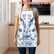 1pc Easter White Background Blue Dyed Flower Rabbit Apron, Ink Floral Pattern Cute Rabbit + Chinese Blue And White Porcelain Style, Durable Cooking Apron Suitable For Bakers, Cake Decorators, BBQ Enthusiasts, Gardeners, Painting, Manicure, Etc. - Perfect Gift For Home And Professional Chefs - Multicolor - View 6