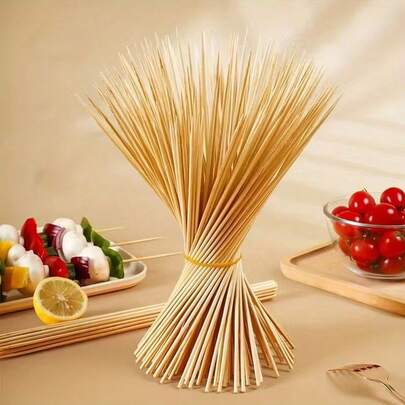 100 piezas de pinchos de bambú natural, palitos de madera desechables para asar carne, fruta, perritos calientes, resistentes al calor, adecuados para fiestas, picnics, cocina al aire libre, diseño minimalista, textura natural