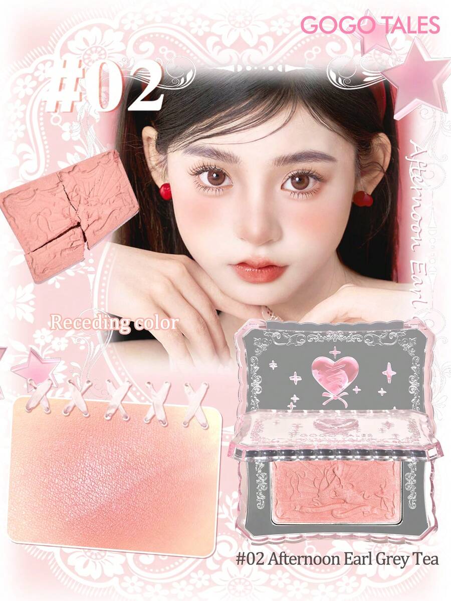 GOGO TALES 可爱粉色芭蕾清新腮红盘，低饱和度腮红修容色，哑光自然色调，便携式腮红，适合学生、日常约会和上班族 GOGOTALES - #02 Afternoon Earl Grey Tea - 查看 1
