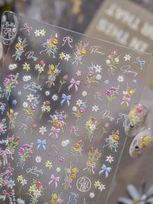 1 Sheet Spring Colorful Flowers Bow Nail Charms Stickers 5D Embossed Design Nail Art Stickers DIY Manicure Elegant Decoration Decal For Women Valentine's Day Gift Nails Nail Supplies - Multicolor - View 5